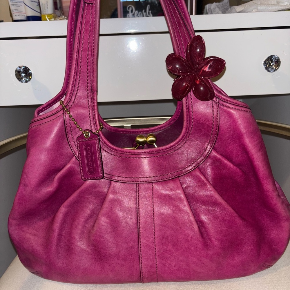 Coach Fuchsia Leather Shoulder Bag
